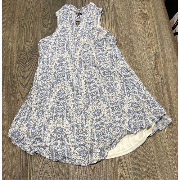 Altar'd State Womens Sleeveless Boho A-Line Dress Rayon Floral Blue White Size L - Picture 7 of 8